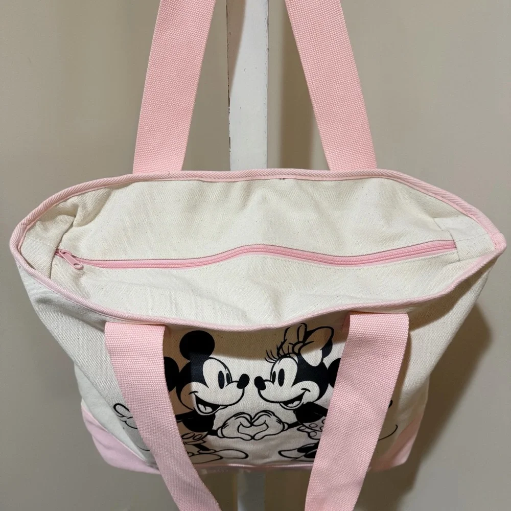 NEW 2026 SPRING “SEASONS OF LOVE” MICKEY & MINNIE LARGE CANVAS ZIP TOTE - Picture 7 of 10